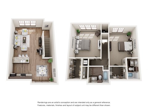 Floor plan for 2 beds, 2 baths, 1264 sqft